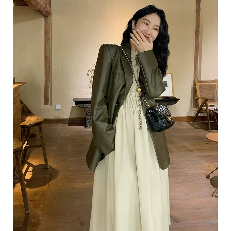レース ワンピース 優美な装飾ギャザー ロングワンピース