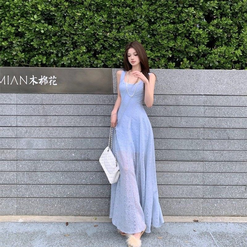 レース ワンピース 優美な花柄レース マキシワンピース