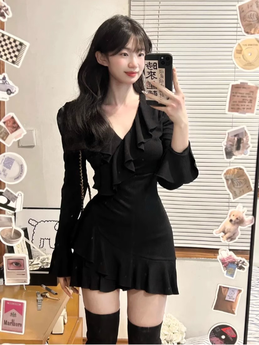 レース ワンピース 胸元フリル優美ワンピース