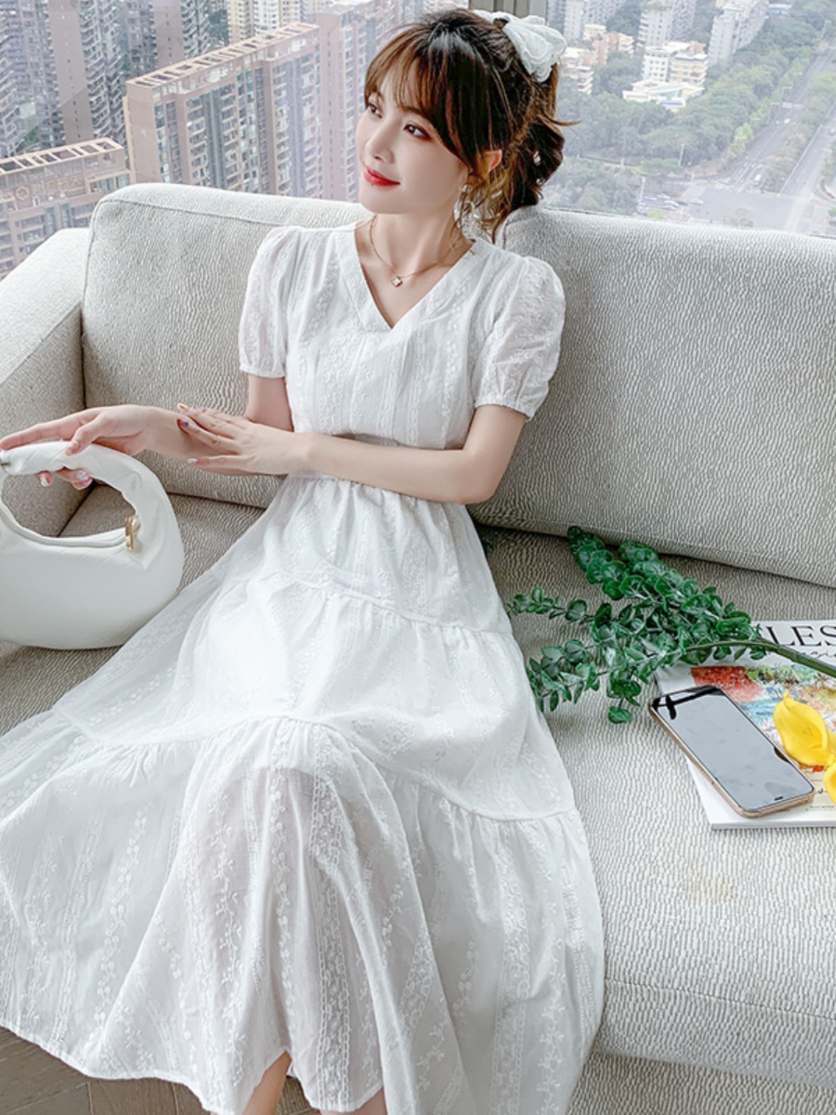 レース ワンピース 優美な花刺繍 レース ティアードロングワンピース