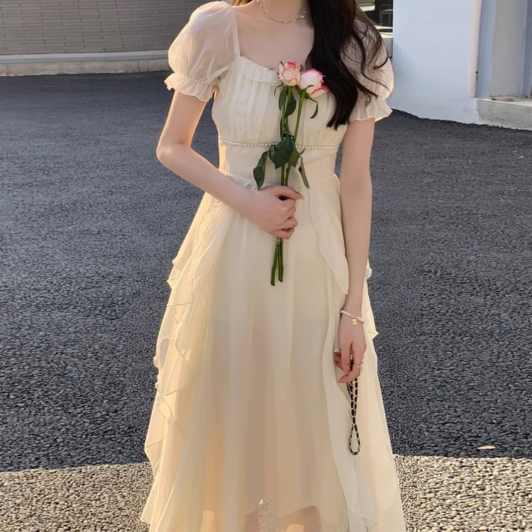 レース ワンピース 姫系パフスリーブ レース ワンピース