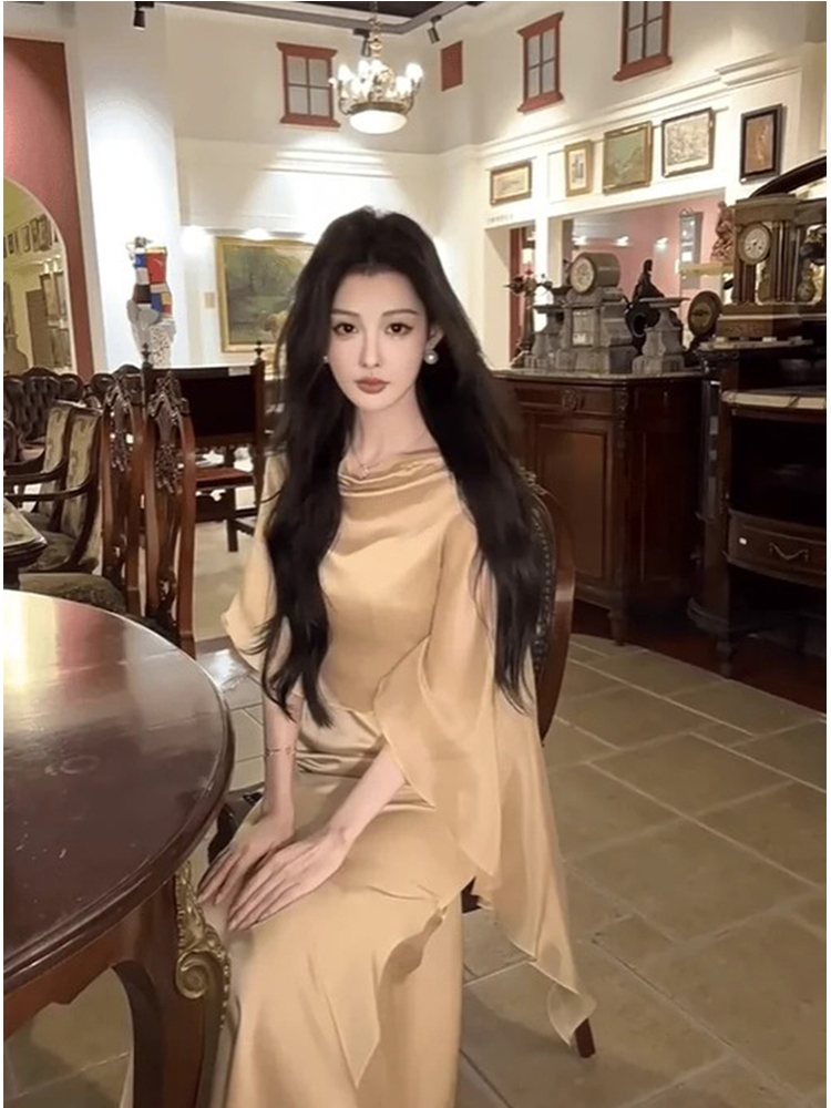 レース ワンピース 優美なドレープレース ワンピース ロング