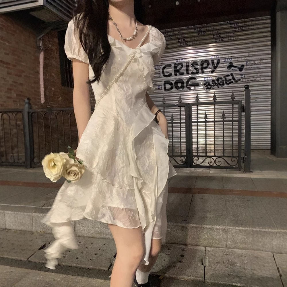 レース ワンピース 夢見るレース重ね パフスリーブワンピース