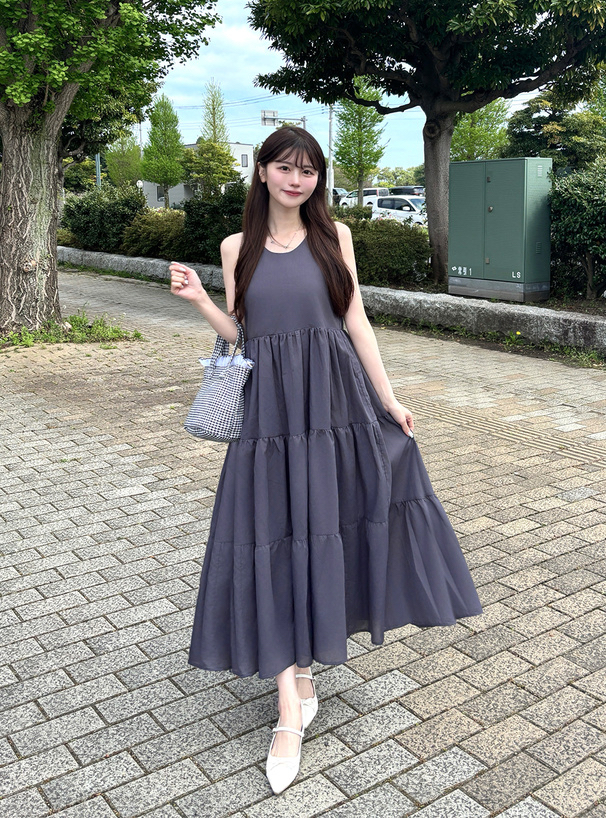 レース ワンピース 優美な揺れティアードロングワンピース