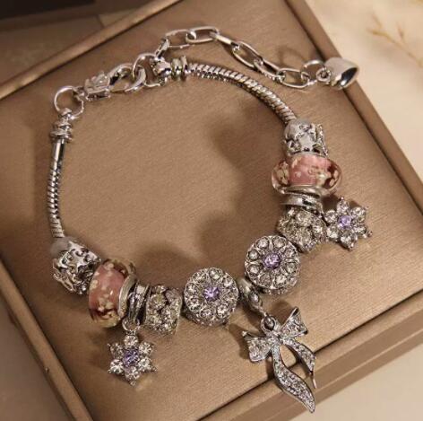 ブレスレットレディース シルバー チェーン ブレスレット 桜 飾り チャーム アクセサリー