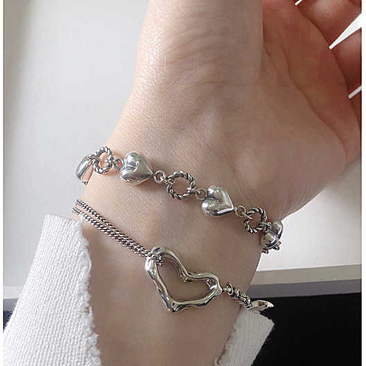 ブレスレットレディース ハート型シルバーブレスレット 韓国風上品アクセサリー