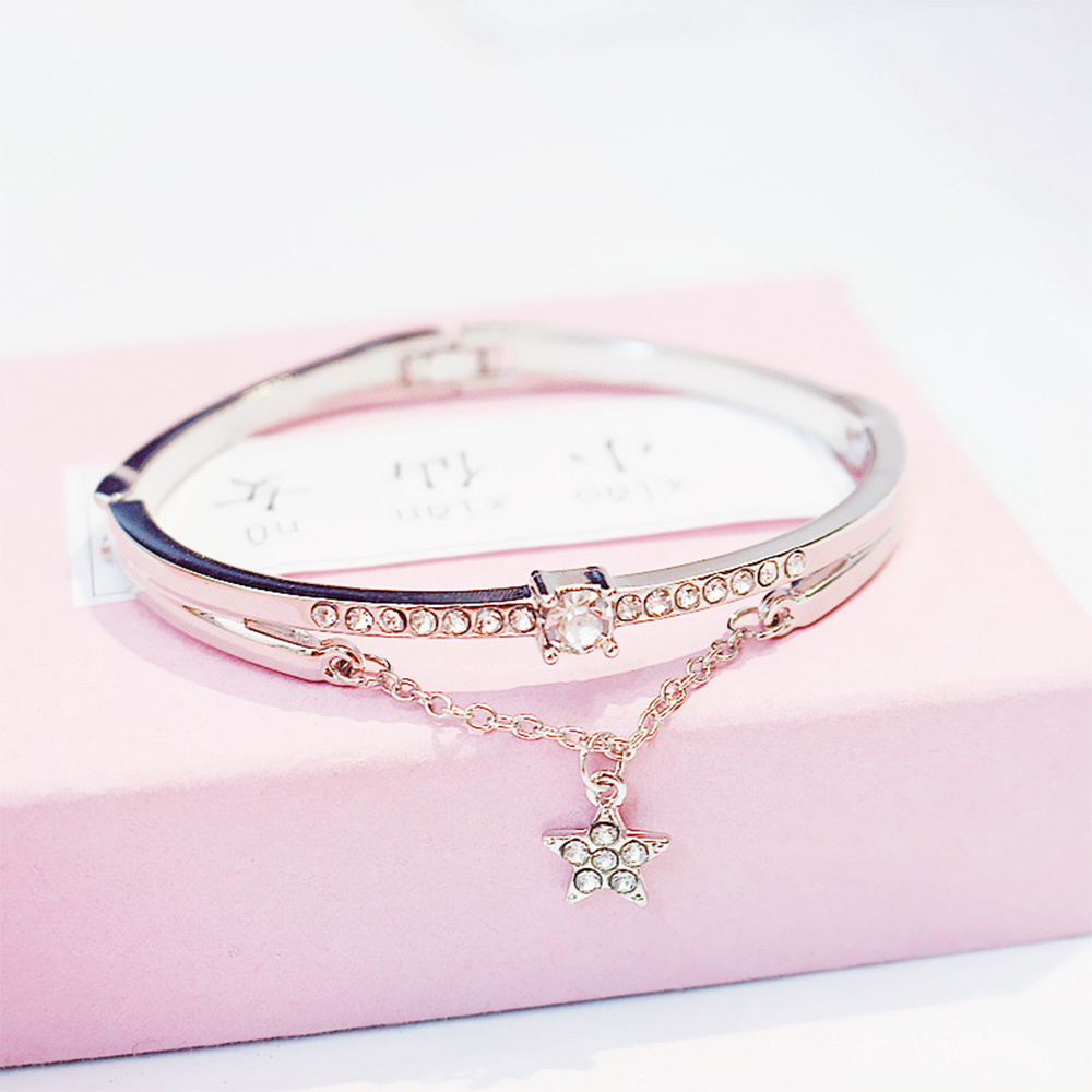 ブレスレットレディース 星モチーフ輝石バングル 女性用上品アクセサリー