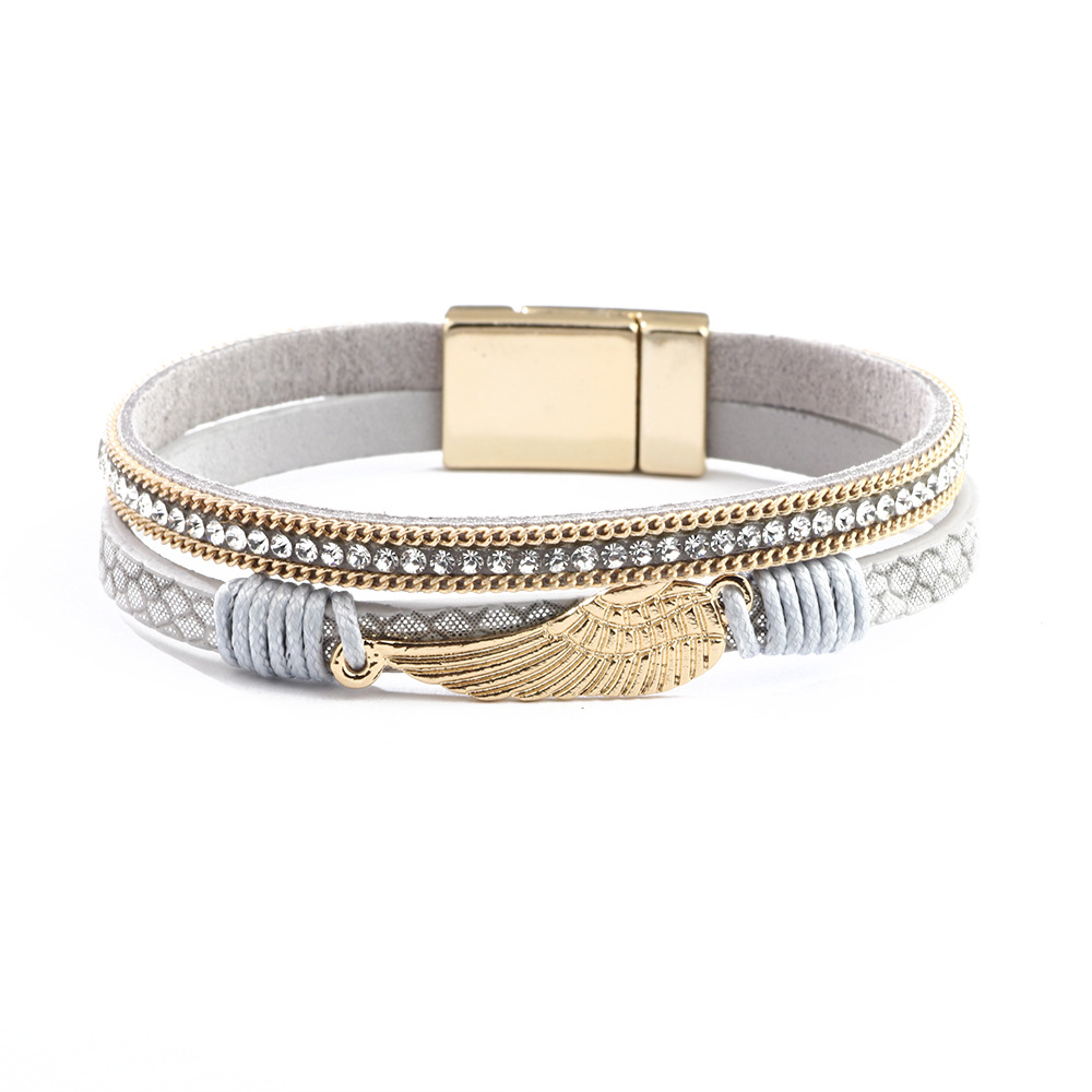 ブレスレットレディース ゴールド羽根モチーフ ラインストーン レディース ブレスレット