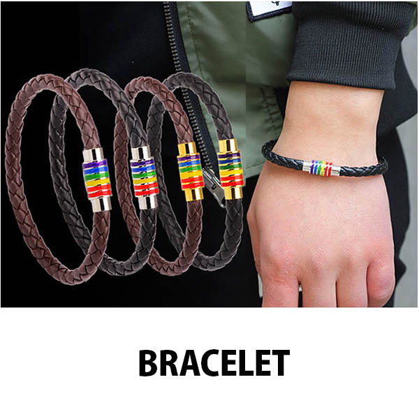 ブレスレットレディース 編み込み革調バングル 磁石留め具 虹色装飾 時計重ね付け対応