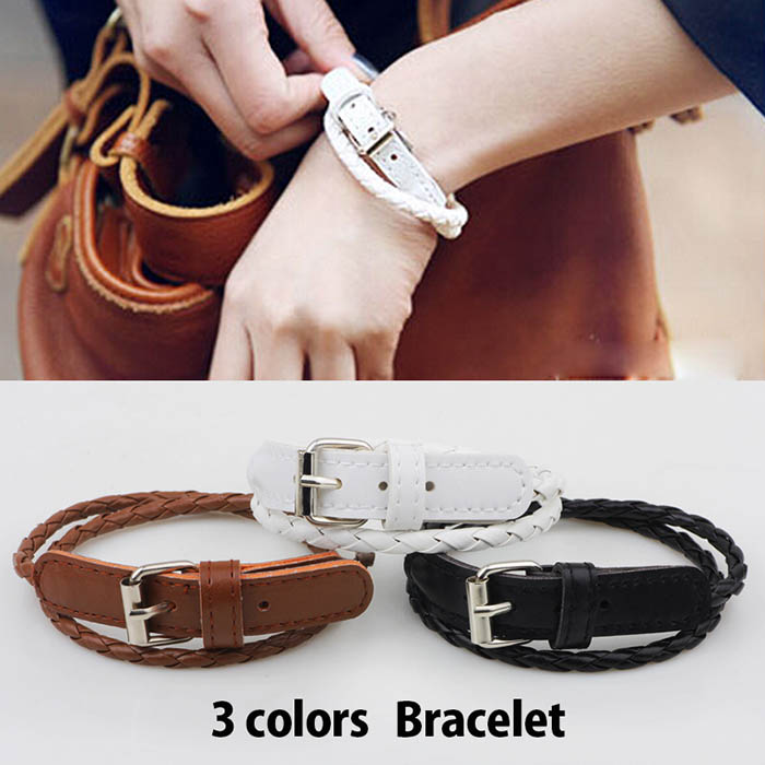 ブレスレットレディース サイズ調整可能編み込みレザー調バングル