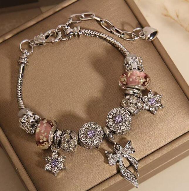 ブレスレットレディース シルバー チェーン ブレスレット 桜 飾り チャーム アクセサリー