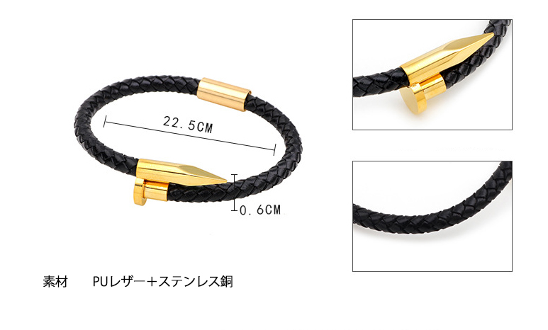 ブレスレットレディース ゴールド金具編み込みブレスレット男女兼用腕輪