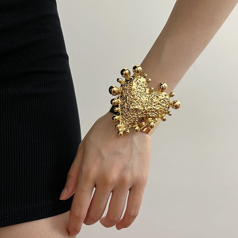 ブレスレットレディース 金属調ボール装飾バングル 女性用腕輪アクセサリー