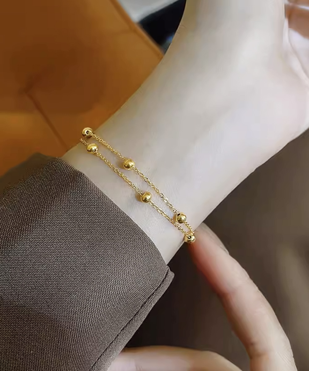 ブレスレットレディース ゴールド二連ブレスレット 小粒ボール付き重ね付け腕飾り