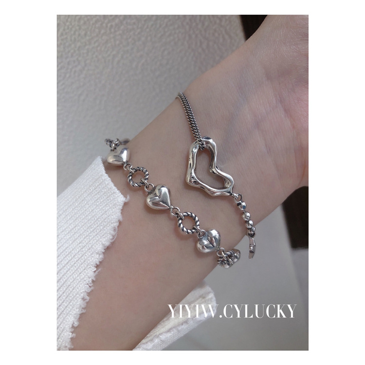 ブレスレットレディース ハート型シルバーブレスレット 韓国風上品アクセサリー