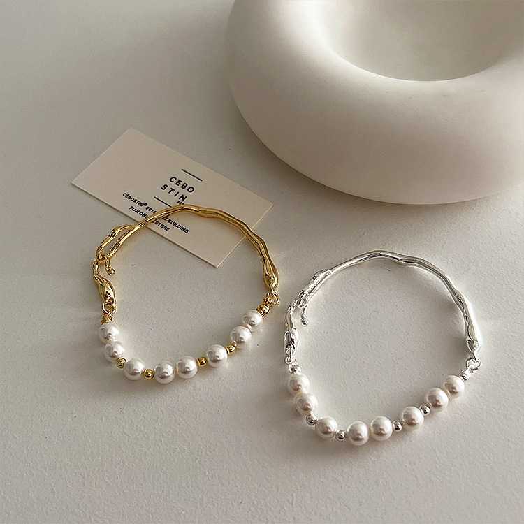 ブレスレットレディース 真珠とゴールドの不規則チェーン上品ブレスレット