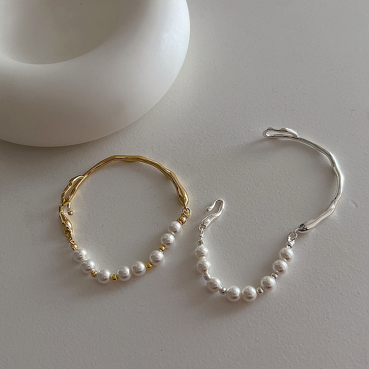 ブレスレットレディース 真珠とゴールドの不規則チェーン上品ブレスレット