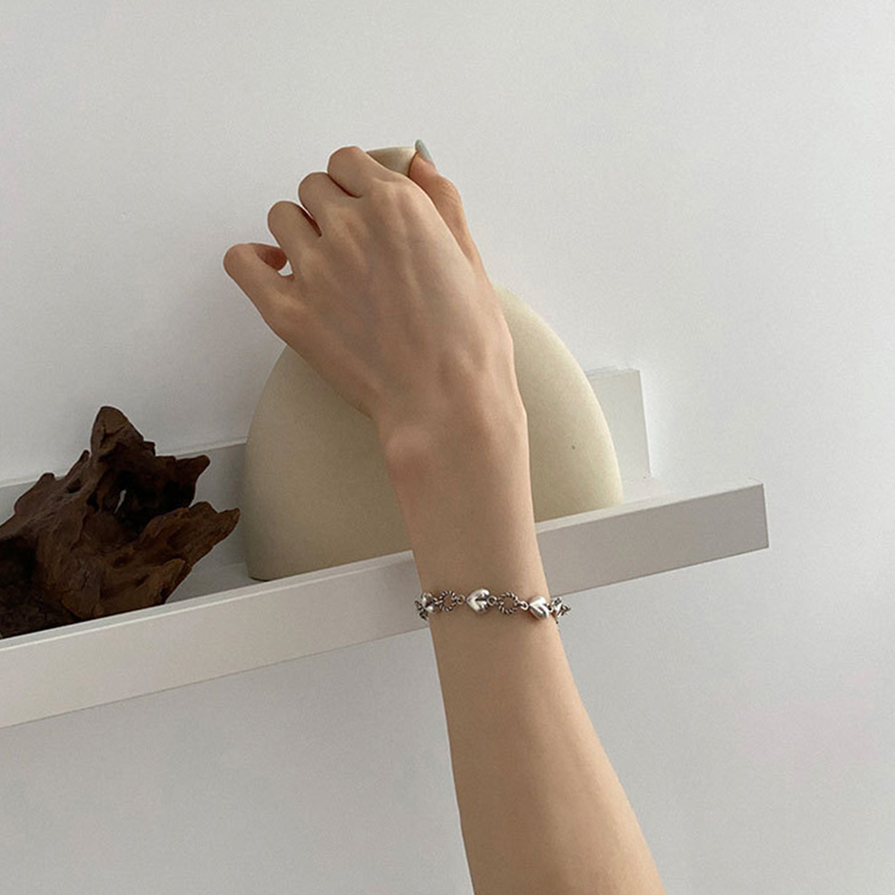 ブレスレットレディース シルバー チェーン ブレスレット ハート モチーフ 重ね付け