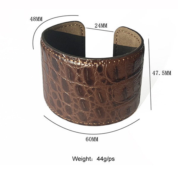 ブレスレットレディース 本革型押しバングル 開口式ワイド腕輪 レディース個性派アクセサリー
