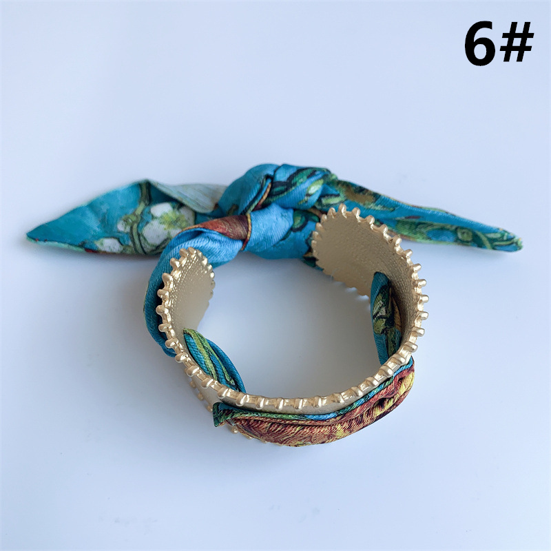 ブレスレットレディース 花柄スカーフ付き幅広バングル 開口式腕輪 高級感ある上品な腕飾り