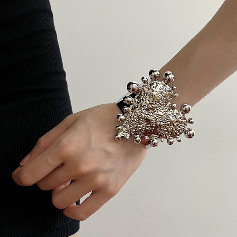 ブレスレットレディース 金属調ボール装飾バングル 女性用腕輪アクセサリー