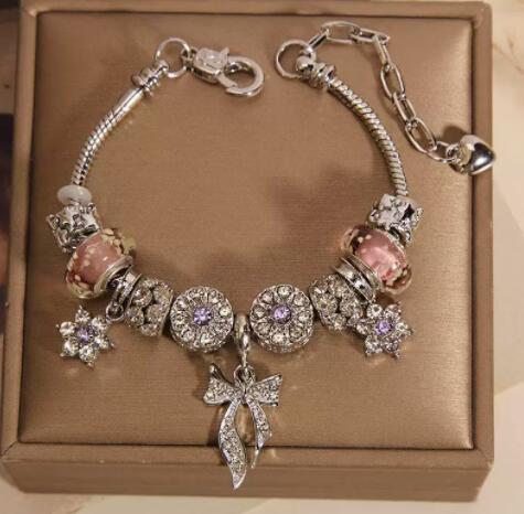 ブレスレットレディース シルバー チェーン ブレスレット 桜 飾り チャーム アクセサリー