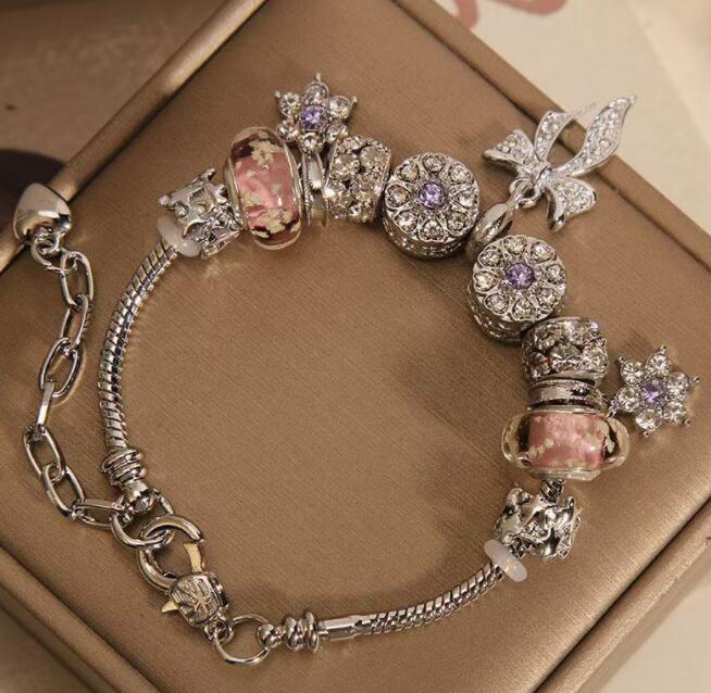 ブレスレットレディース シルバー チェーン ブレスレット 桜 飾り チャーム アクセサリー