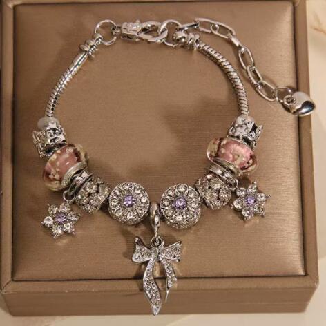 ブレスレットレディース シルバー チェーン ブレスレット 桜 飾り チャーム アクセサリー