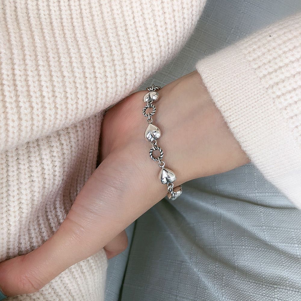 ブレスレットレディース シルバー チェーン ブレスレット ハート モチーフ 重ね付け