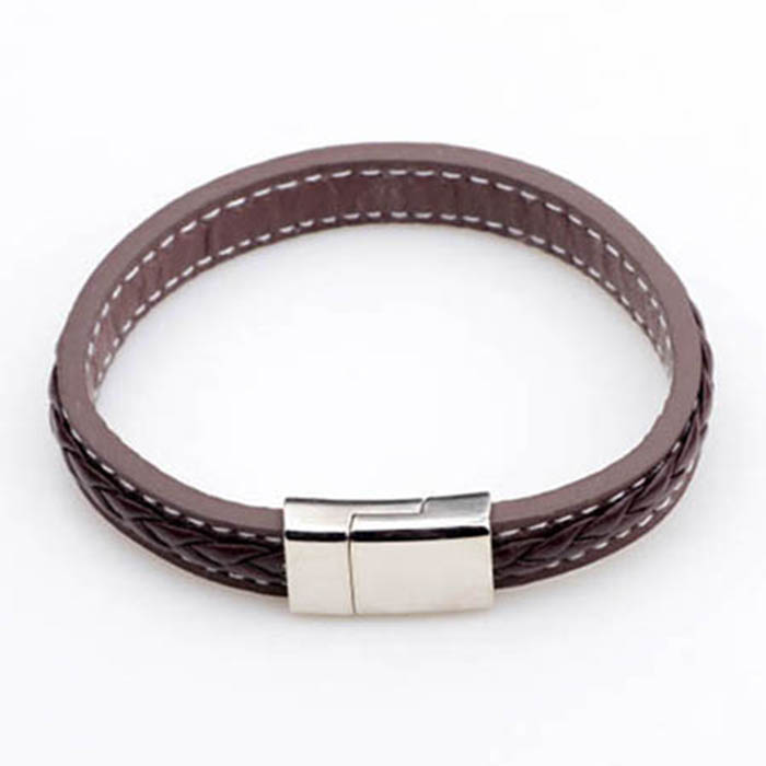 ブレスレットレディース レザー調編み込みバングル マグネット式ワンタッチ装着