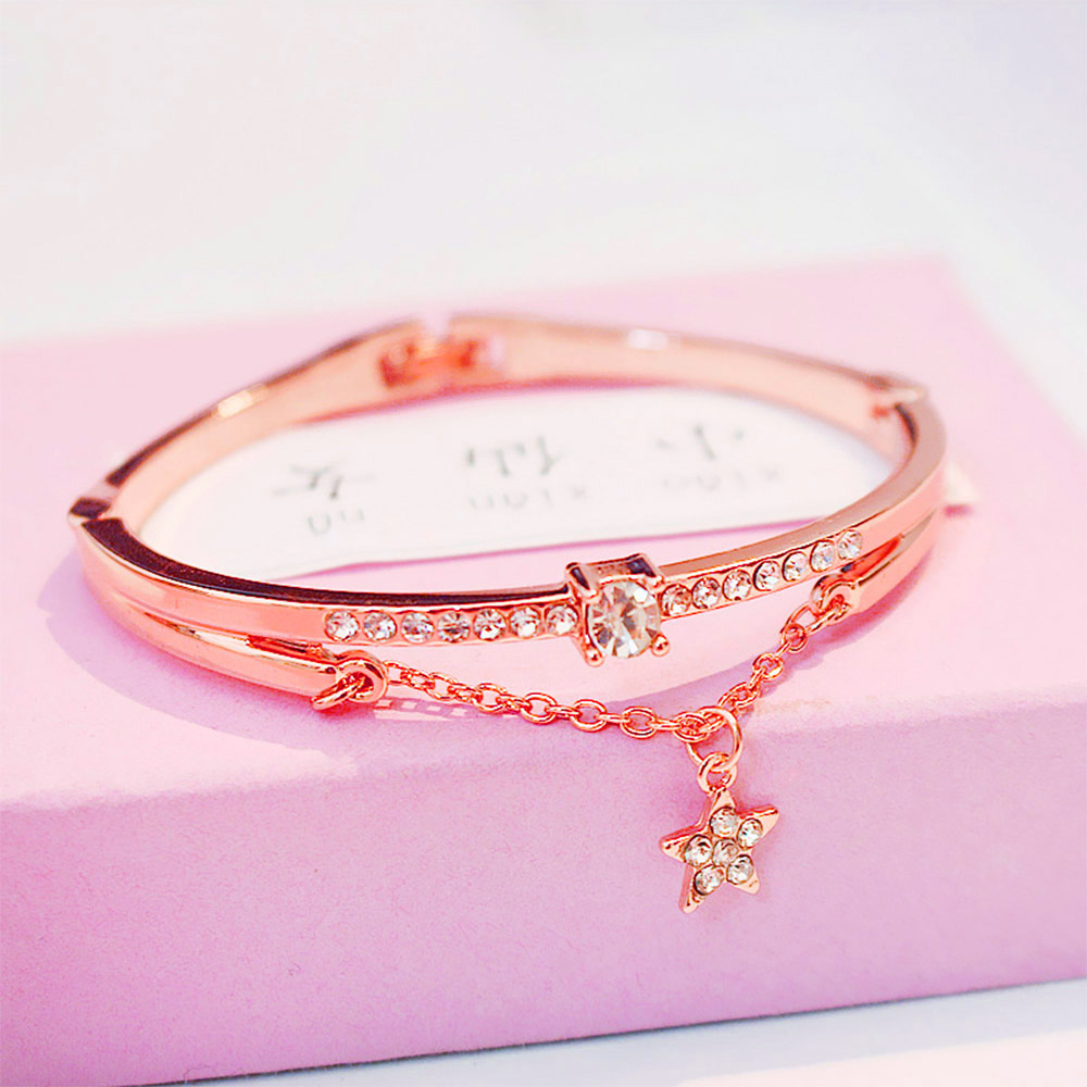 ブレスレットレディース 星モチーフ輝石バングル 女性用上品アクセサリー