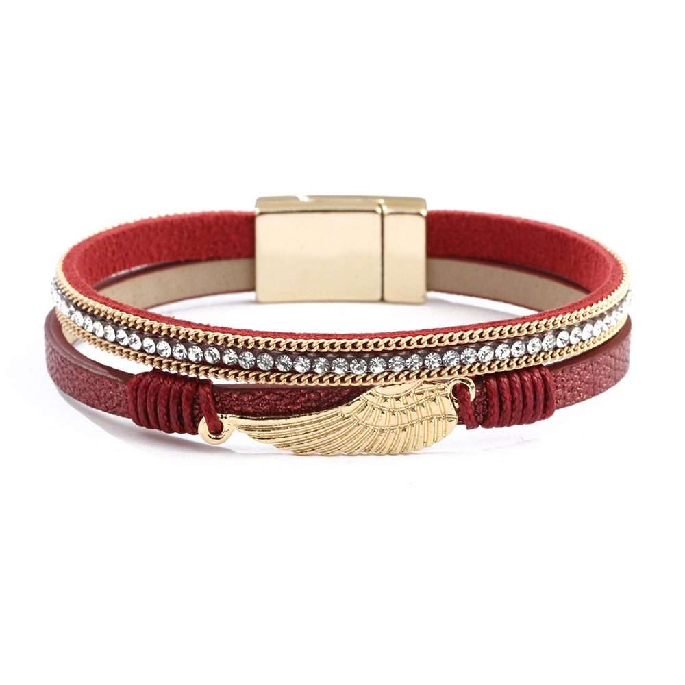 ブレスレットレディース ゴールド羽根モチーフ ラインストーン レディース ブレスレット