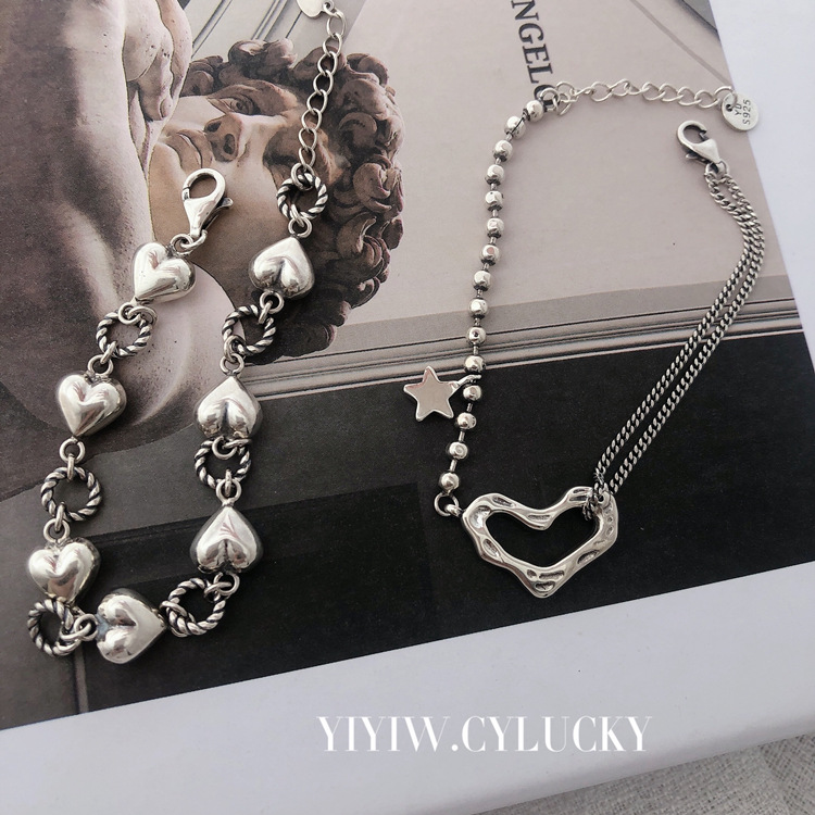 ブレスレットレディース ハート型シルバーブレスレット 韓国風上品アクセサリー