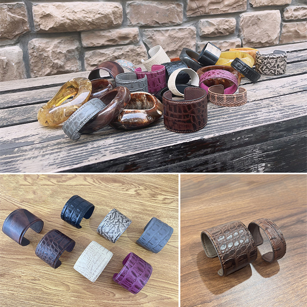 ブレスレットレディース 本革型押しバングル 開口式ワイド腕輪 レディース個性派アクセサリー