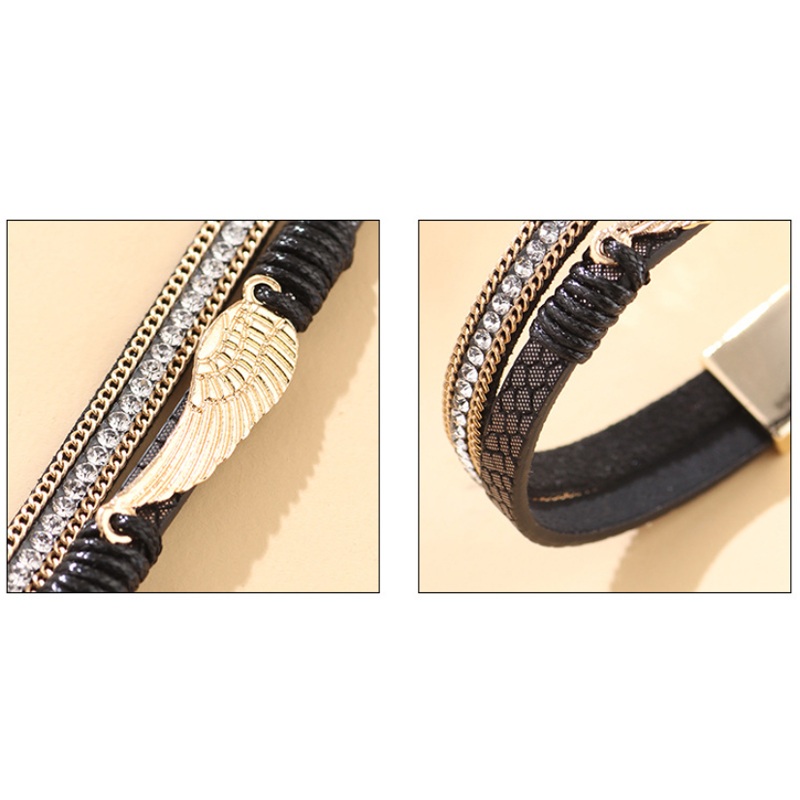 ブレスレットレディース ゴールド羽根モチーフ ラインストーン レディース ブレスレット