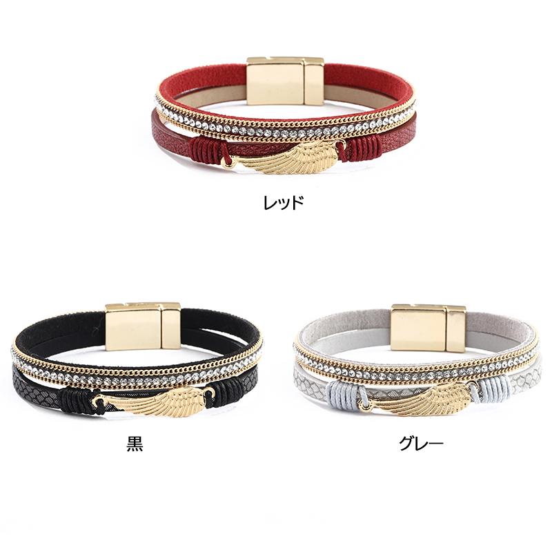 ブレスレットレディース ゴールド羽根モチーフ ラインストーン レディース ブレスレット