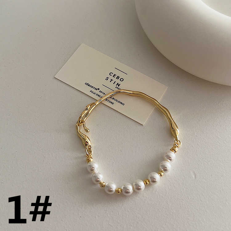 ブレスレットレディース 真珠とゴールドの不規則チェーン上品ブレスレット