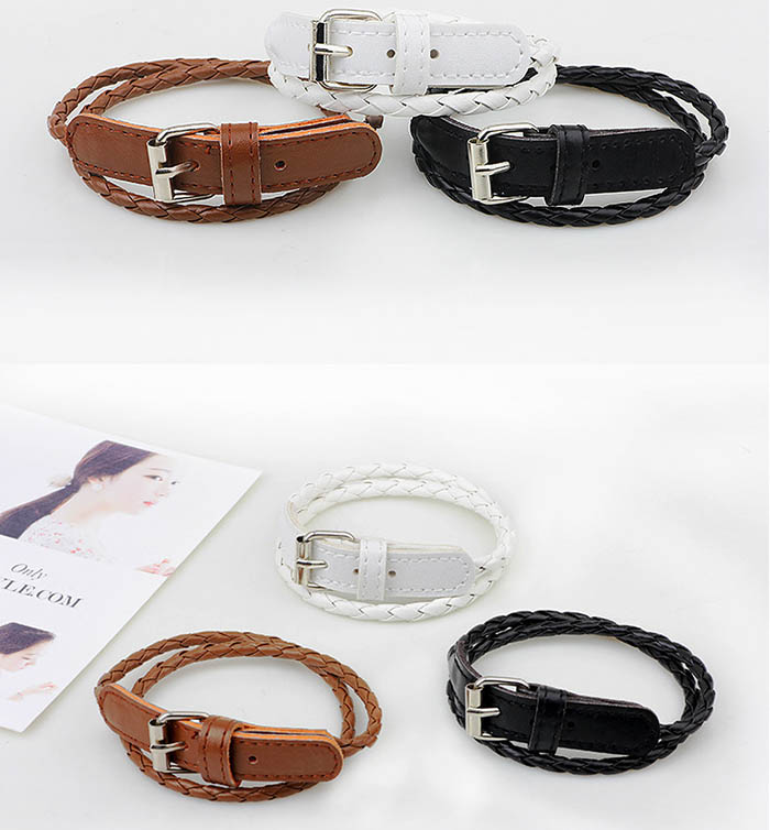 ブレスレットレディース サイズ調整可能編み込みレザー調バングル