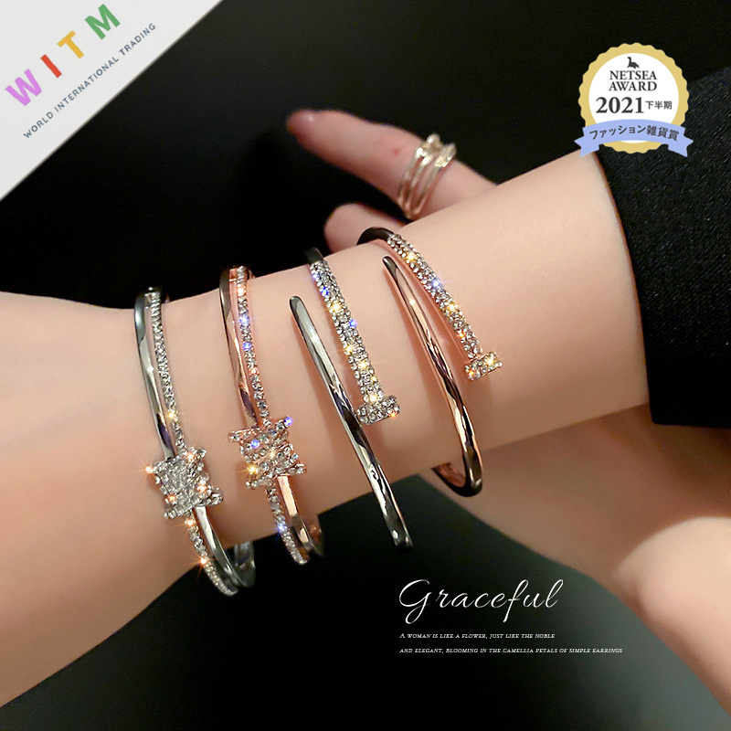 ブレスレットレディース 煌めき石シルバーブレスレット 女性用 上品な大人可愛い韓国風