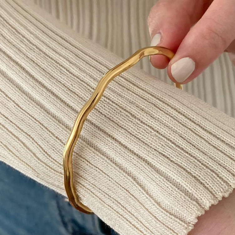 ブレスレットレディース 不規則波型バングル 開口型調節可能腕輪