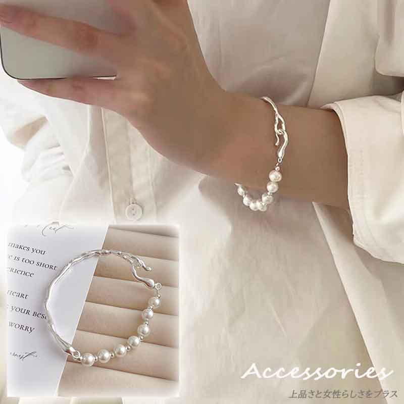ブレスレットレディース パール ブレスレット レディース シルバー 上品 腕輪
