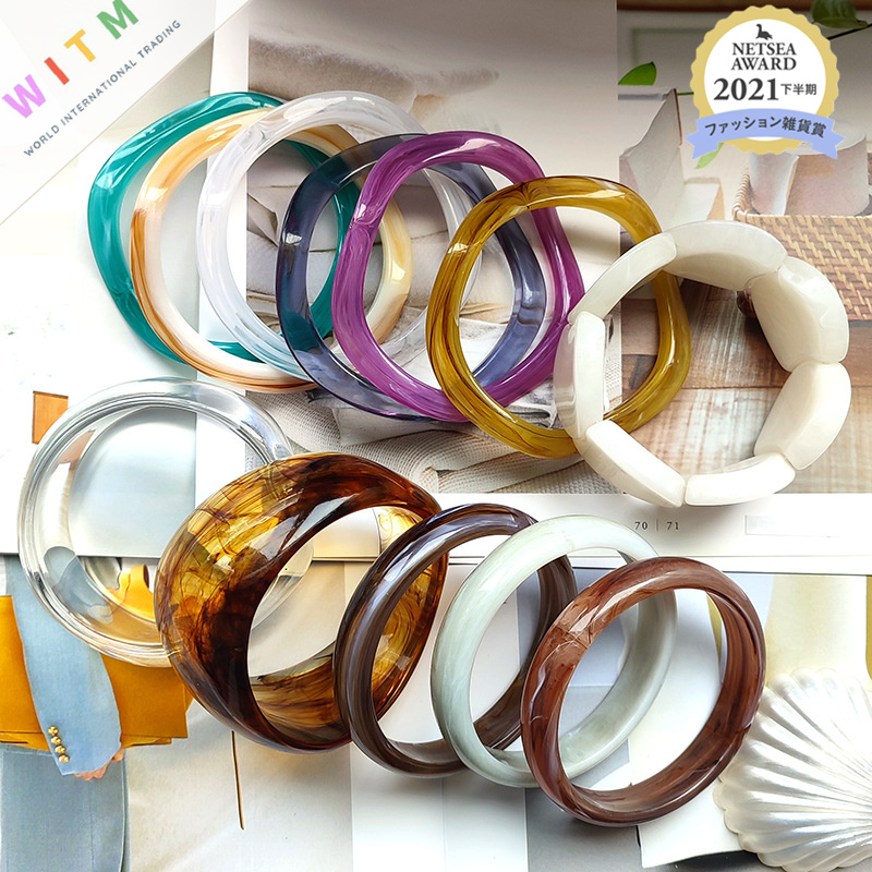 ブレスレットレディース アクリル製不規則円形バングル 軽量厚手レディース腕飾り