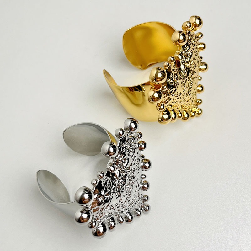 ブレスレットレディース 金属調ボール装飾バングル 女性用腕輪アクセサリー