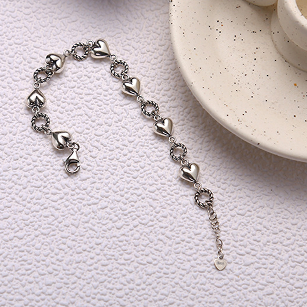 ブレスレットレディース シルバー チェーン ブレスレット ハート モチーフ 重ね付け