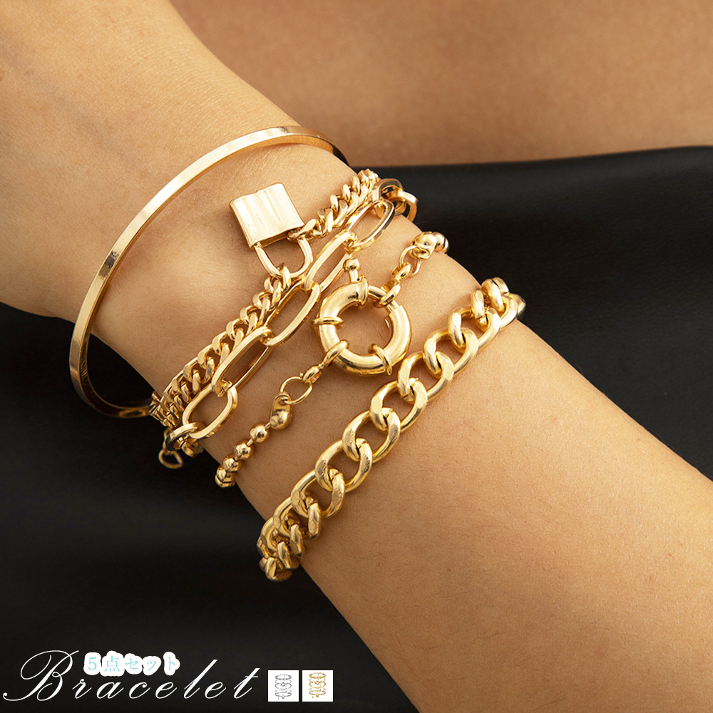 ブレスレットレディース ゴールド 重ね付け ブレスレット 5点セット 韓国風
