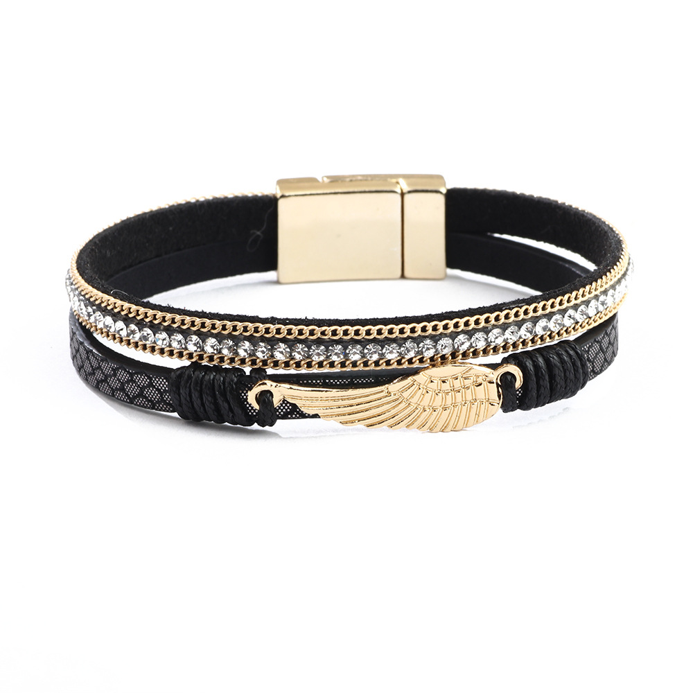 ブレスレットレディース ゴールド羽根モチーフ ラインストーン レディース ブレスレット