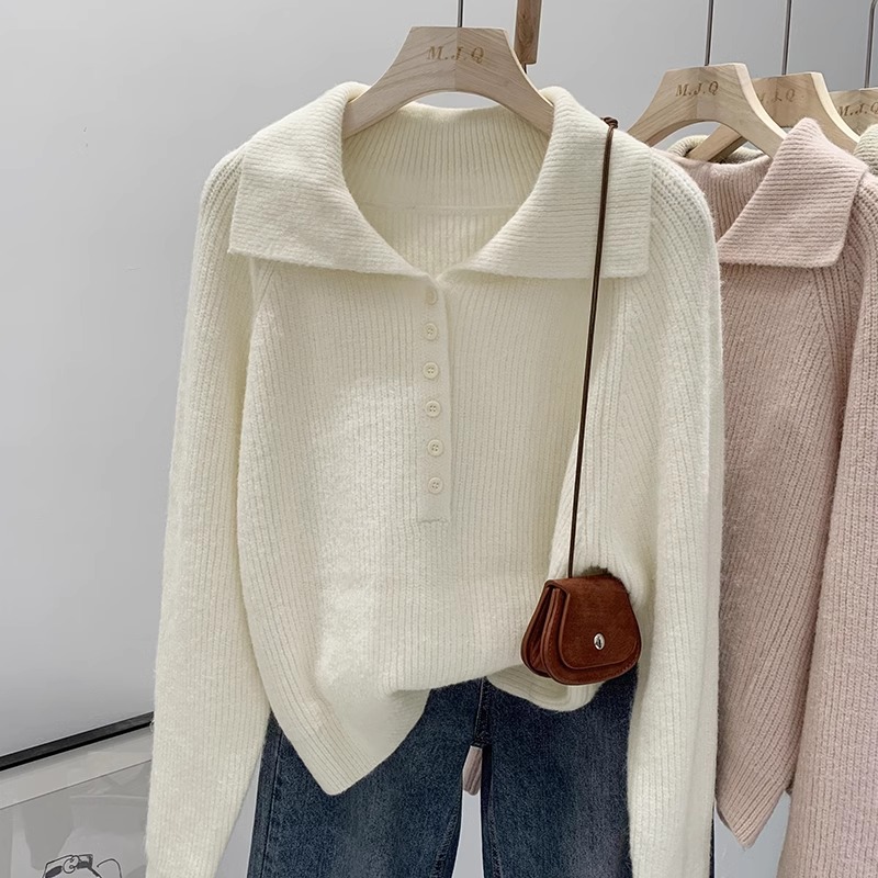 【レディースカジュアルファッション】襟付きリブニットカーディガン｜韓国風シンプルで柔らかい春秋の着回しトップス