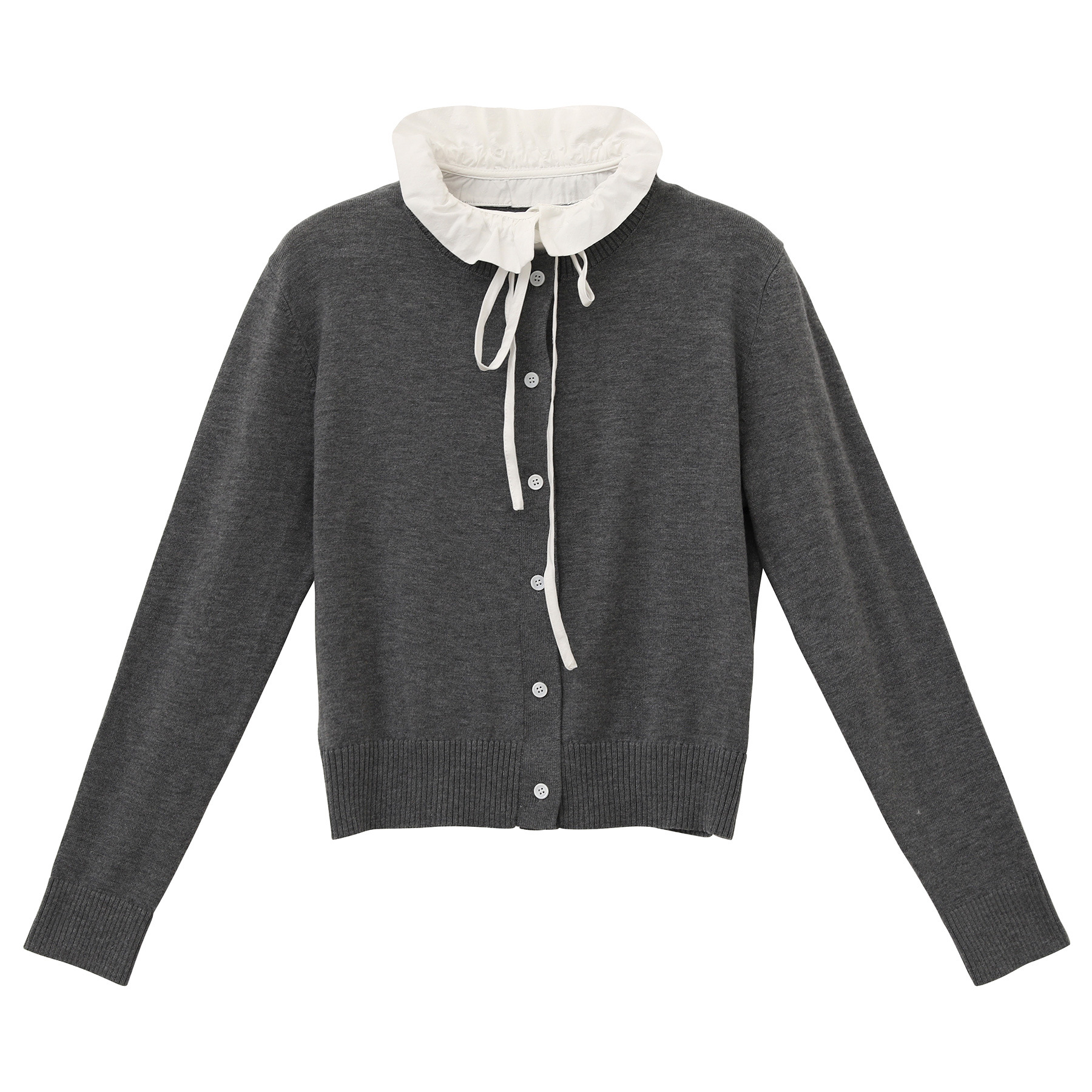 【レディースカジュアルファッション】配色フェイクファー襟×クラシック釦｜甘すぎない大人ガーリーの上品ニットカーディガン