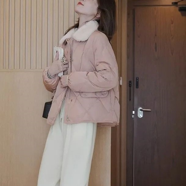 レディースカジュアルファッション ファー襟付き中綿入りショート丈ジャケット