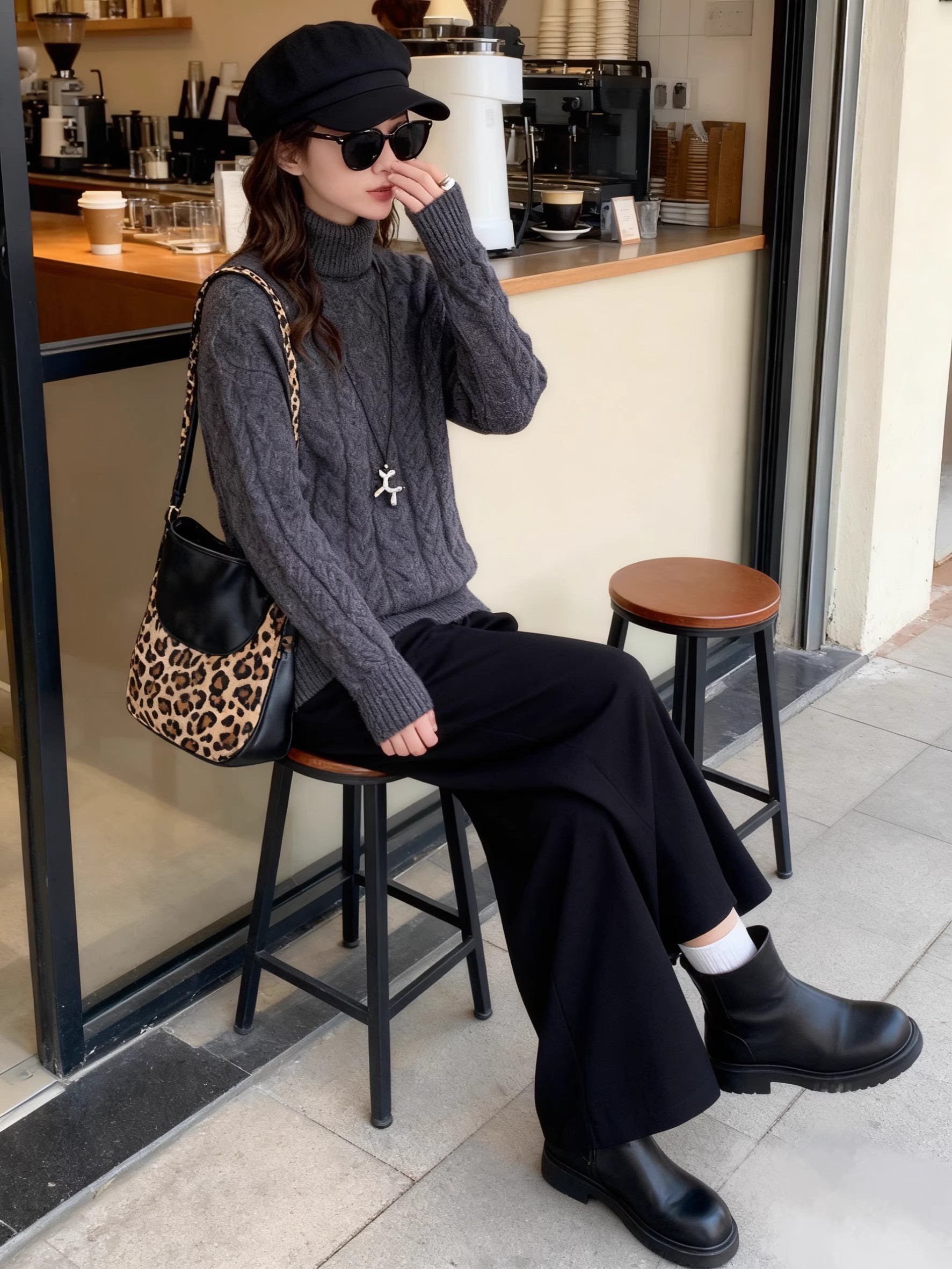 【レディースカジュアルファッション】ケーブル編みハイネックニット｜ゆるシルエットで叶える上品で暖かな冬のクラシックスタイル